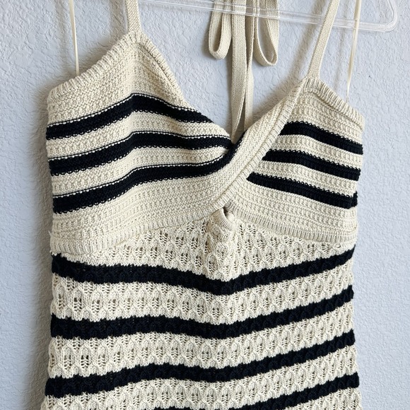 House of Harlow 1960 Tan Black Stripe Crochet Halter Midi Dress Size Large Boho - Picture 3 of 11